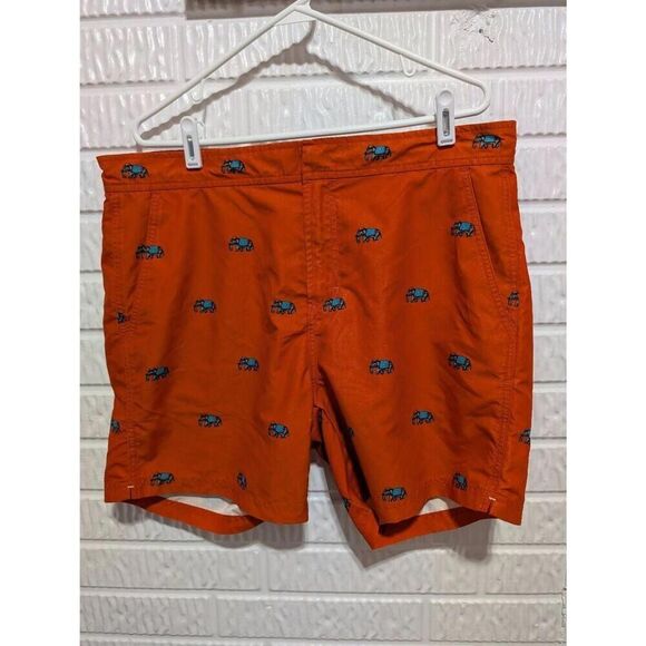Jachs Men's Orange New York Elephant Pattern Swim Trunks Shorts Size XL - Picture 1 of 7